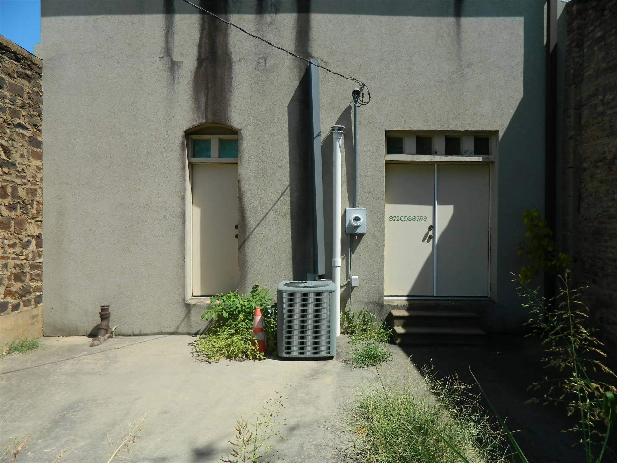 Close up view of back of building
