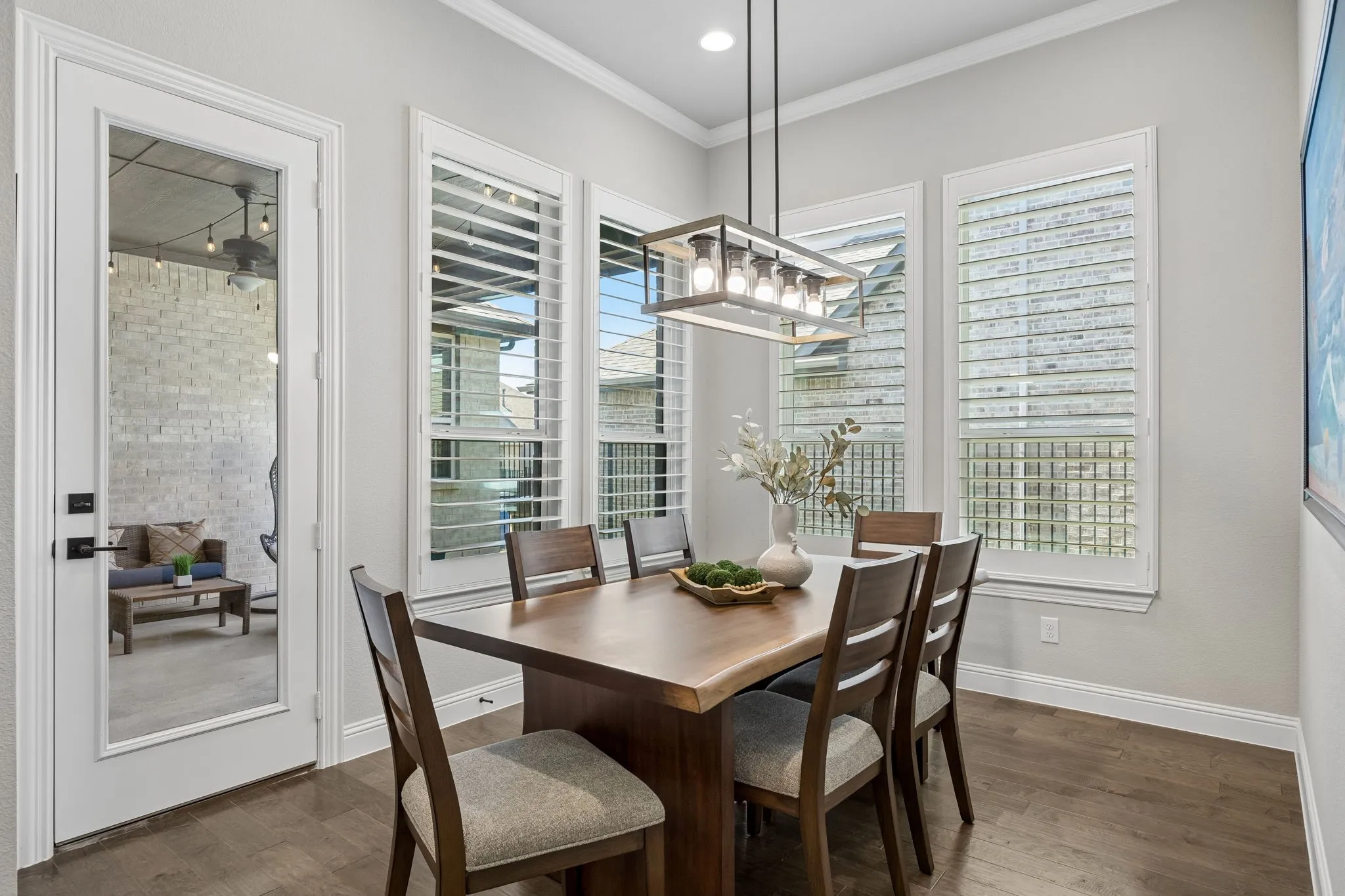 Dining room with designer lighting
