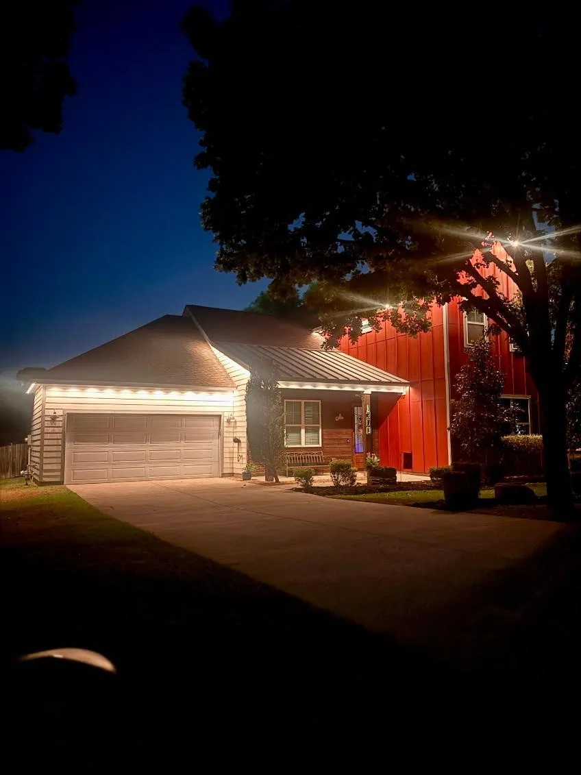Another night view showing white lighting.  You can adjust the colors for holidays...or just for fun too!!