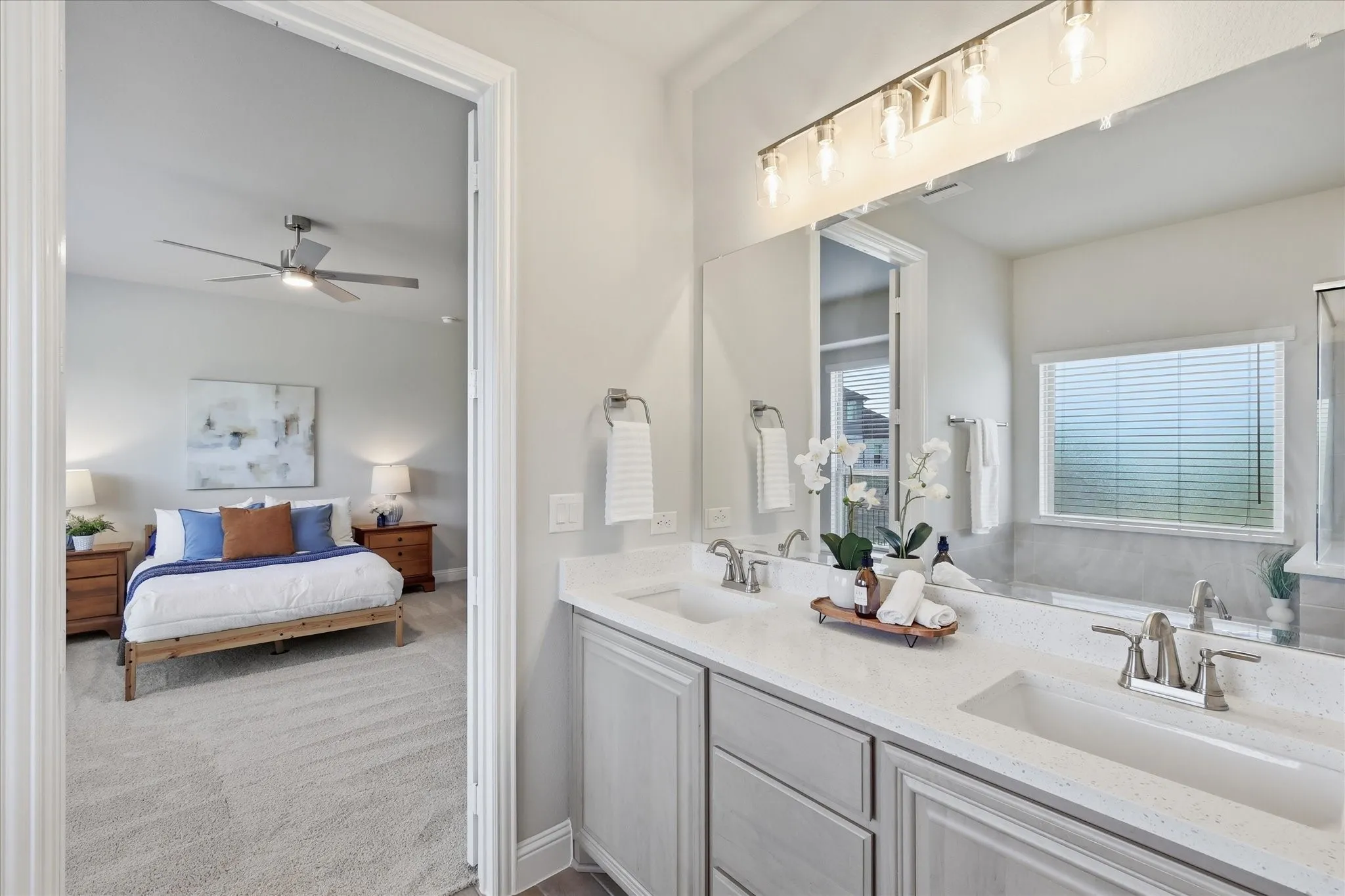 1st floor primary ensuite bath featuring a soaking tub, seperate shower with rainfall head, dual sinks, great vanity and walk in closet!