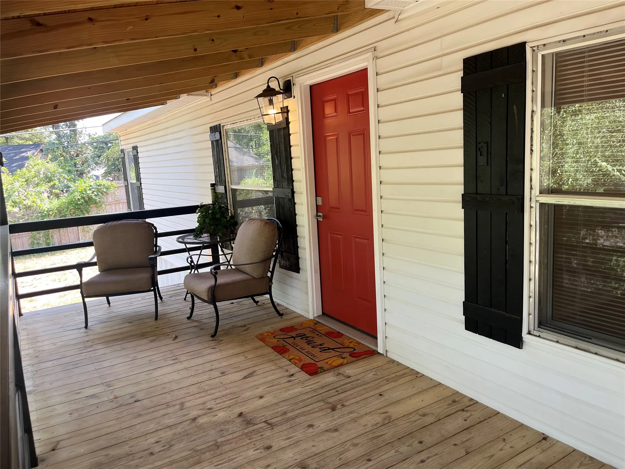 Front Porch with metal rails.