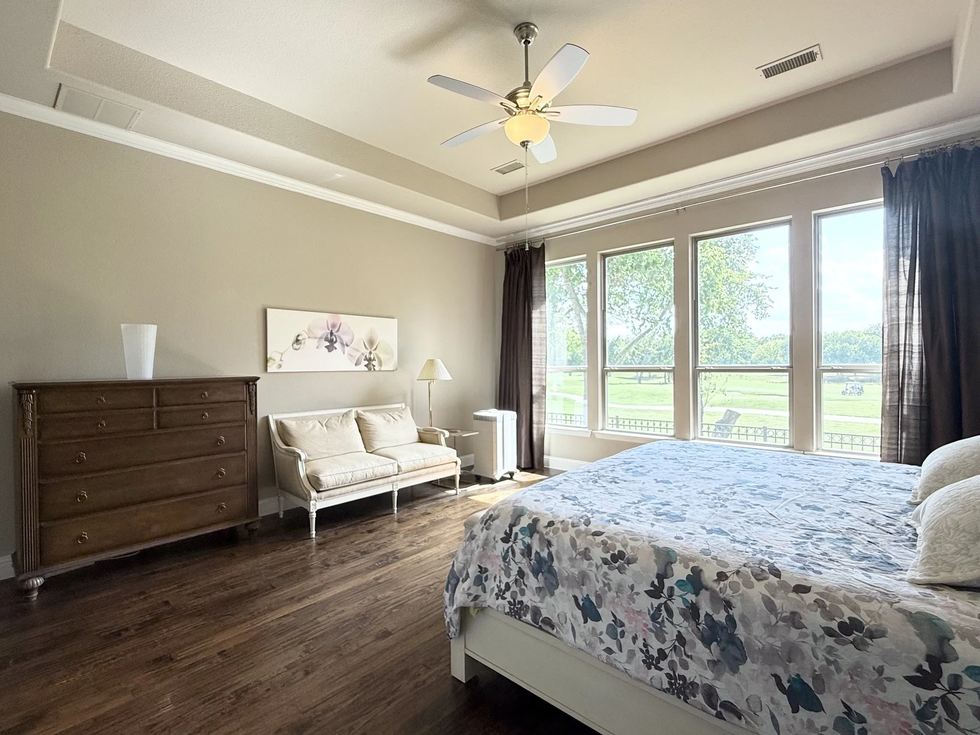 Primary bedroom with tray ceiling