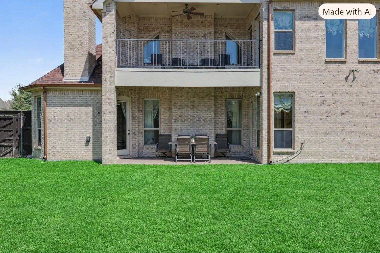 Grass photoshopped to look greener. 2 patios (upper & lower)