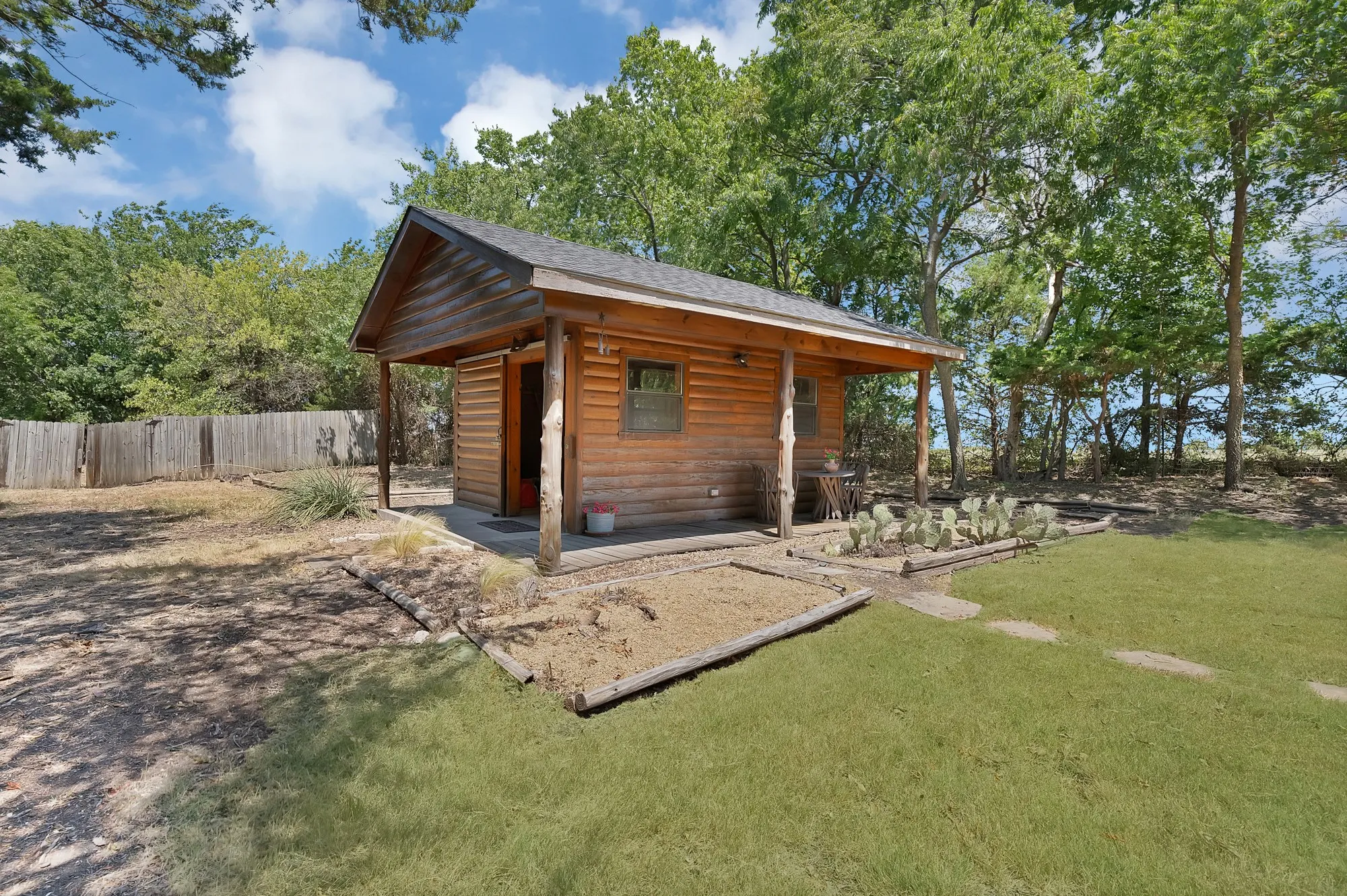 Log cabin storage building.