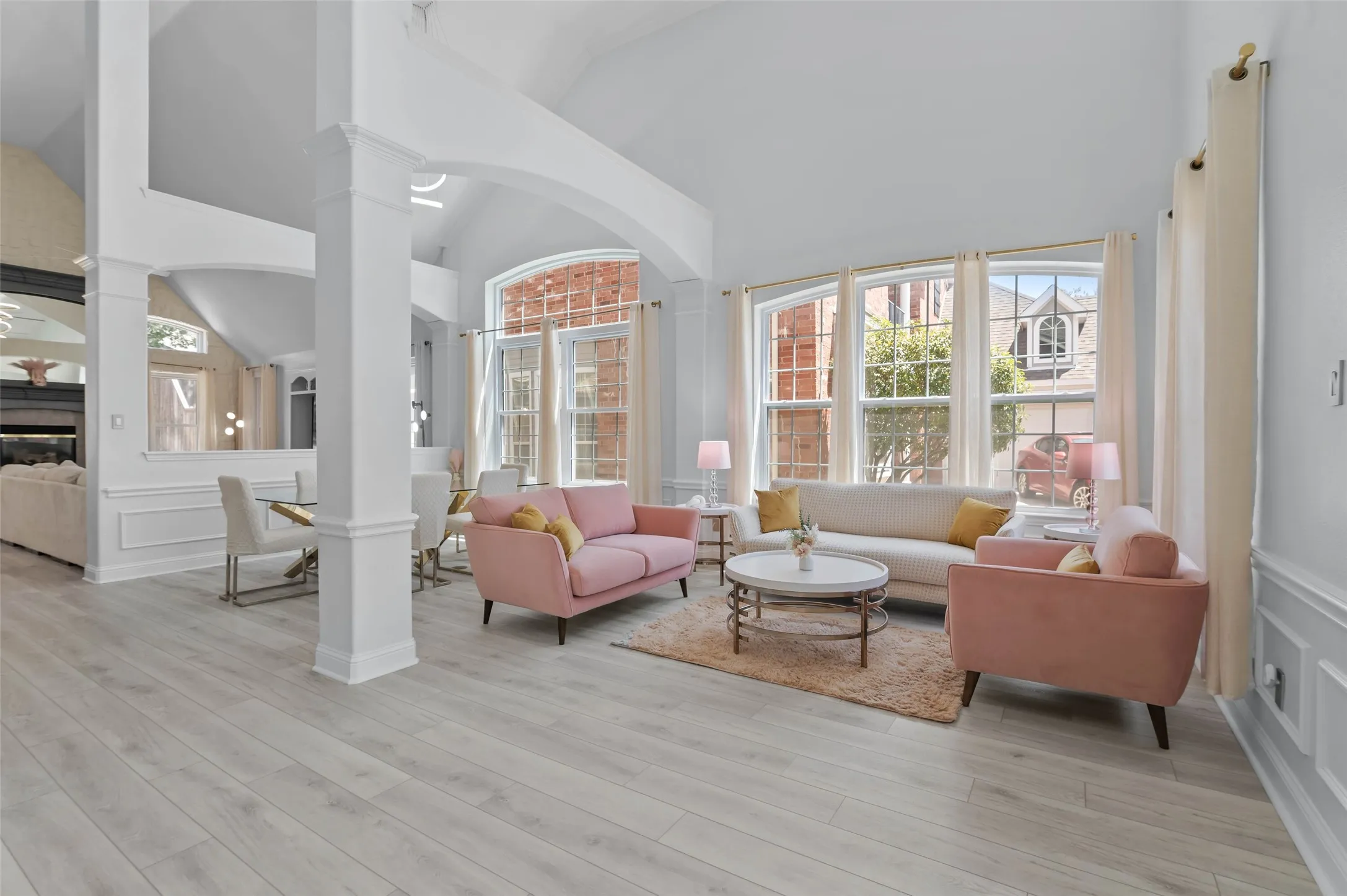 Soaring ceilings and lots of natural light are highlights of this glamorous home.