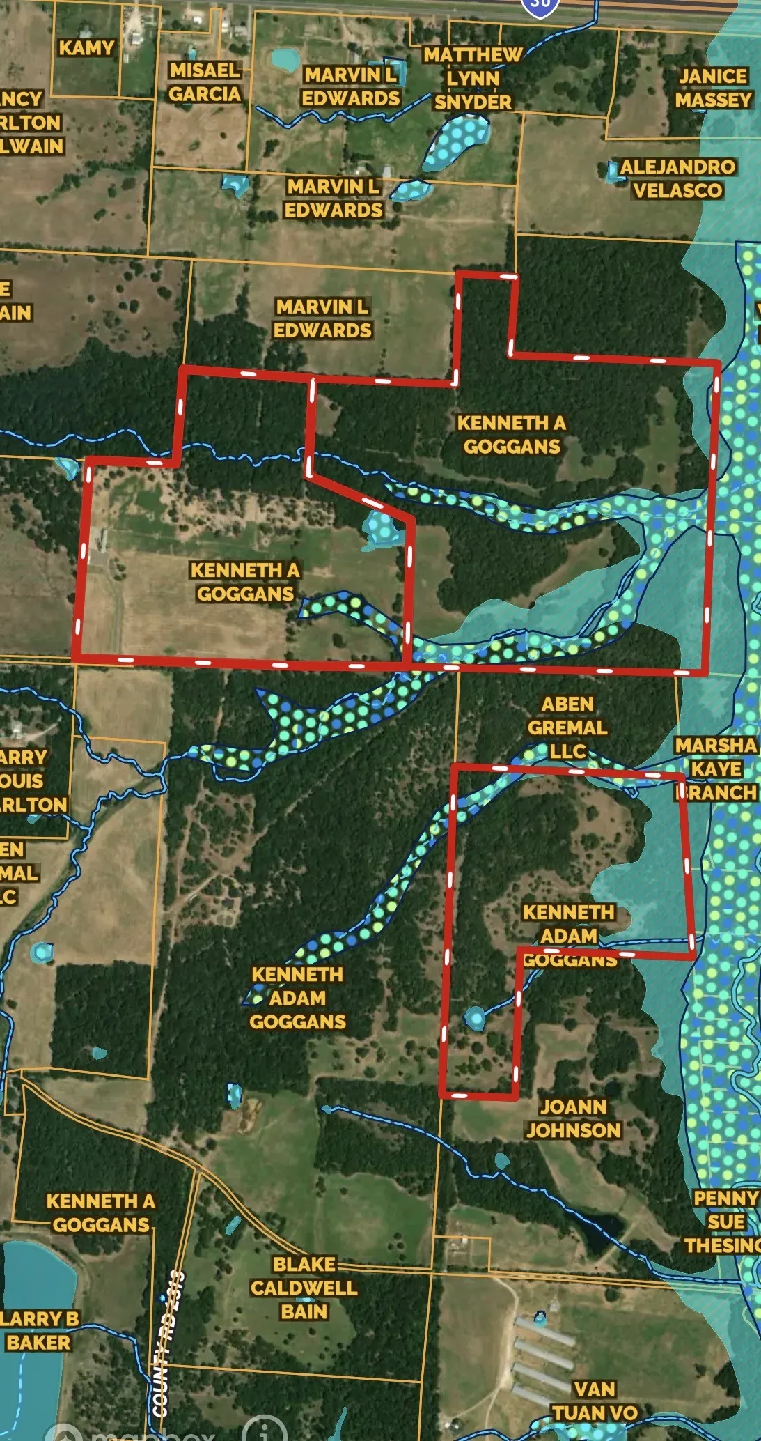 Property Ownership Map. Illustrating various land parcels and associated owner details