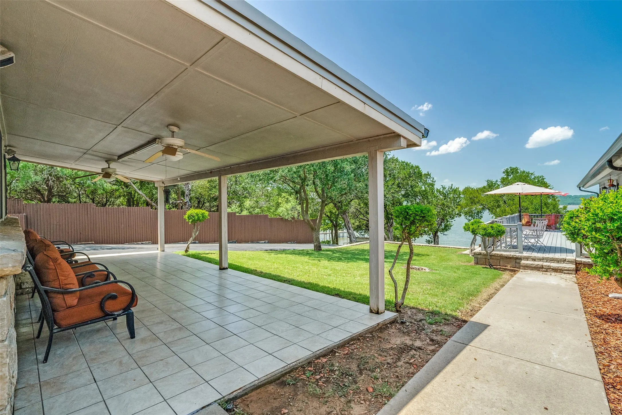 Covered Patio with lake view
