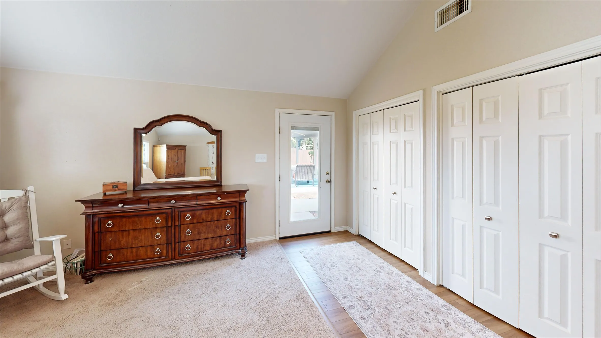 Deck access, double closets