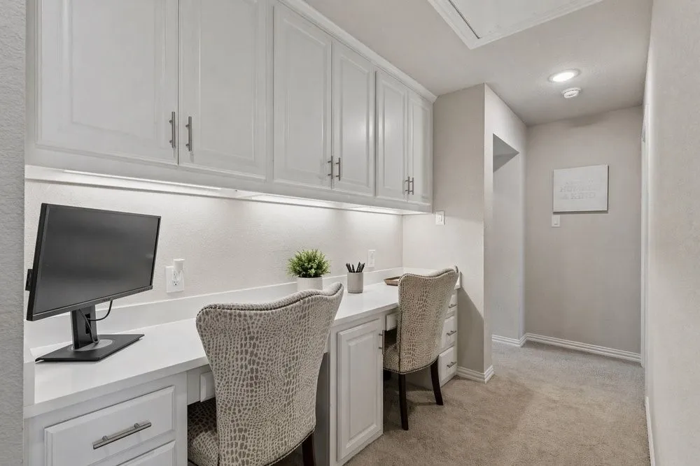 Functional Built-In Desk Workspace with Quartz Countertop