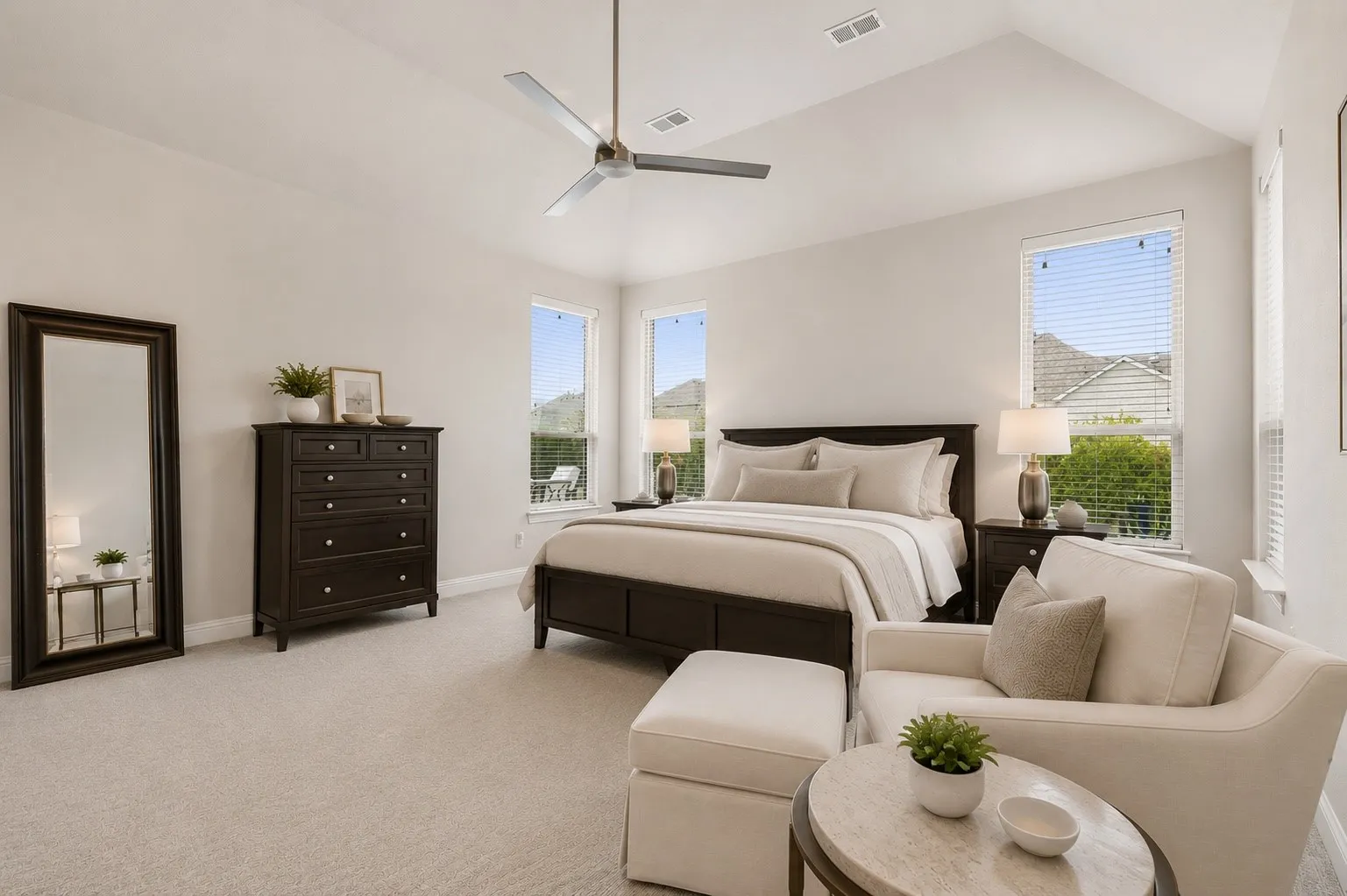 Primary Boasts Upgraded Carpet, Vaulted Ceilings, And Sitting Area