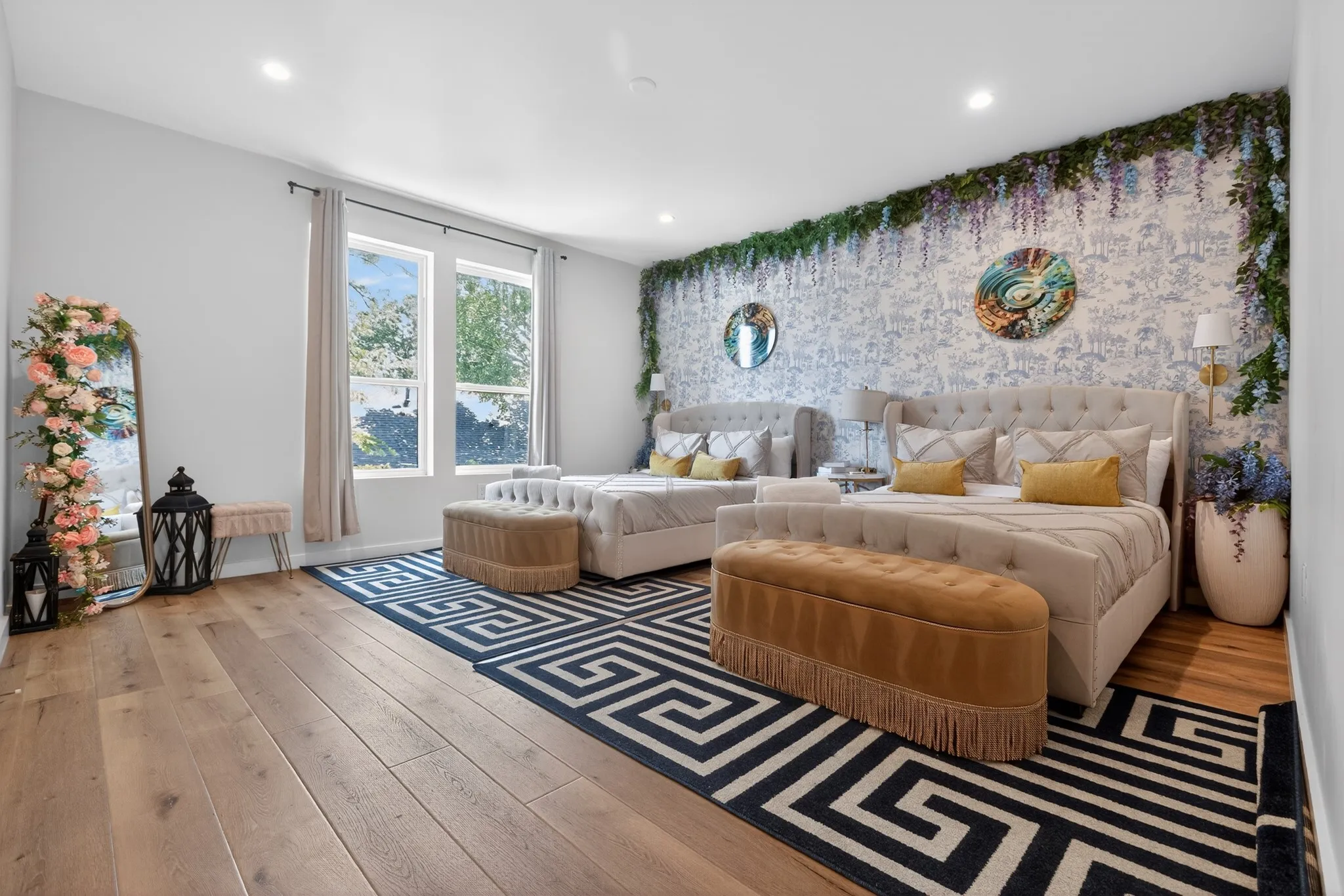 Wood-finish flooring with recessed lighting