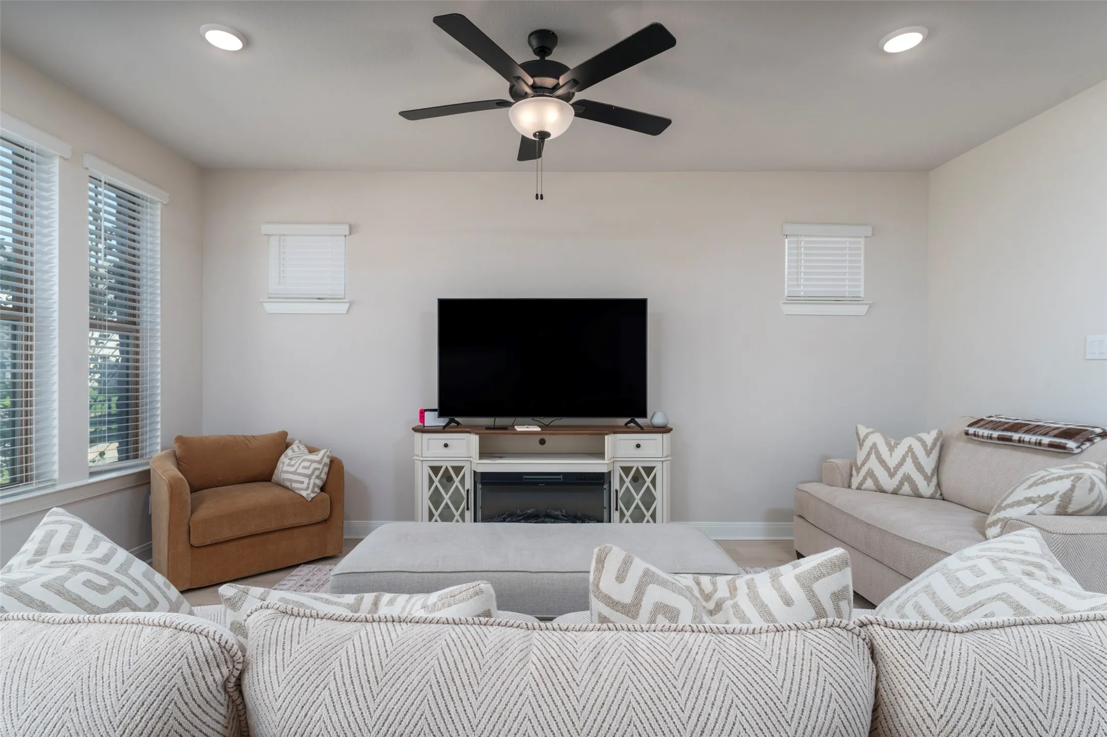 Large space for sectional sofa overlooking the front of the house.