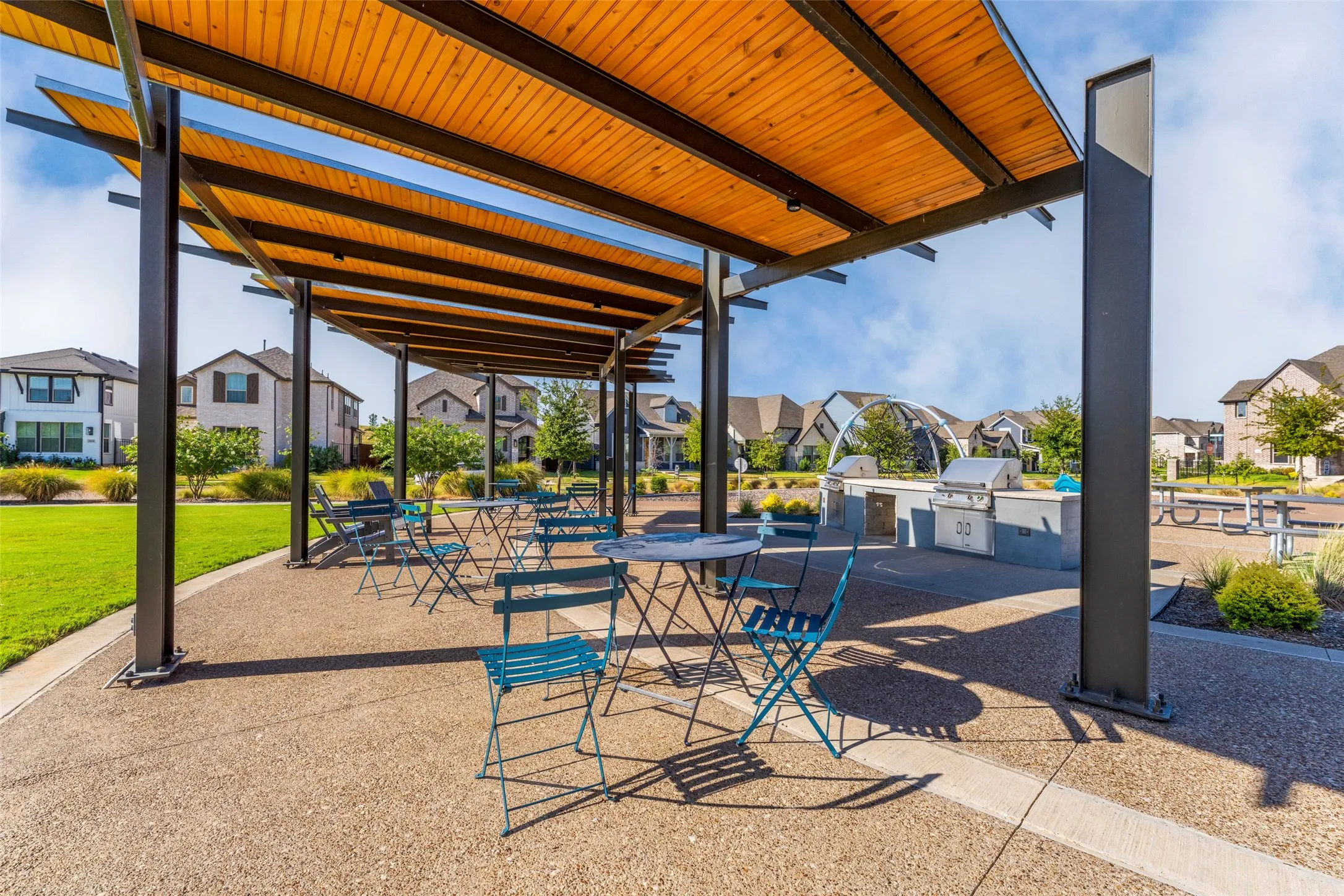 Located across the street for the neighborhood use.  Grill your steaks and eat out here or bring them home.