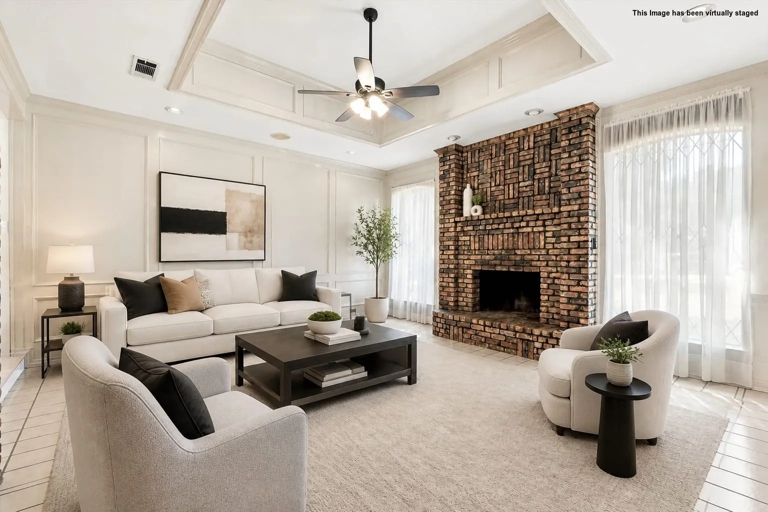 Virtually staged and painted living room