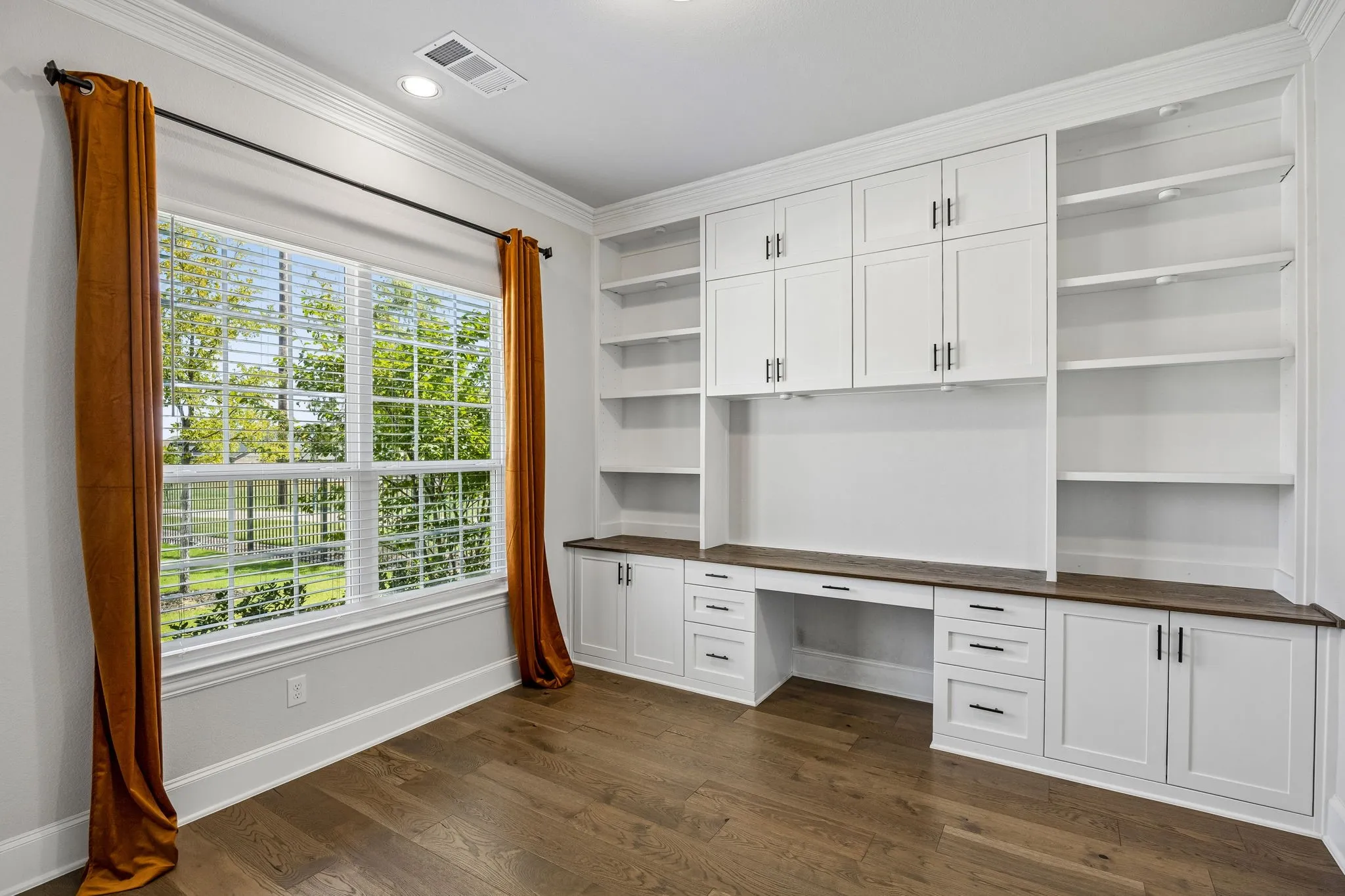 Office with built-in cabinets