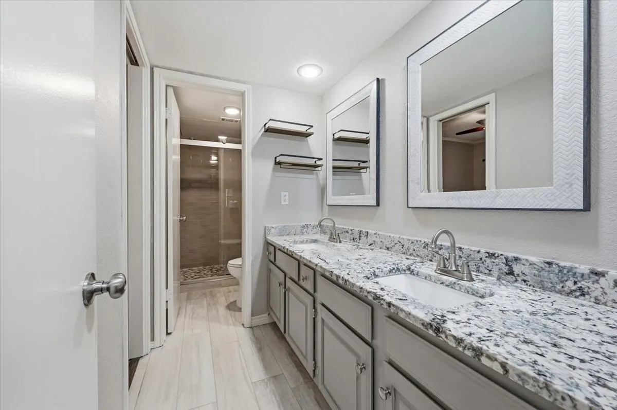 Vanity area of updated bath.
