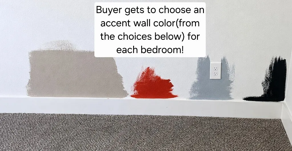 Builder's Specification Sheet. Illustrating paint color selections for the property's interior spaces