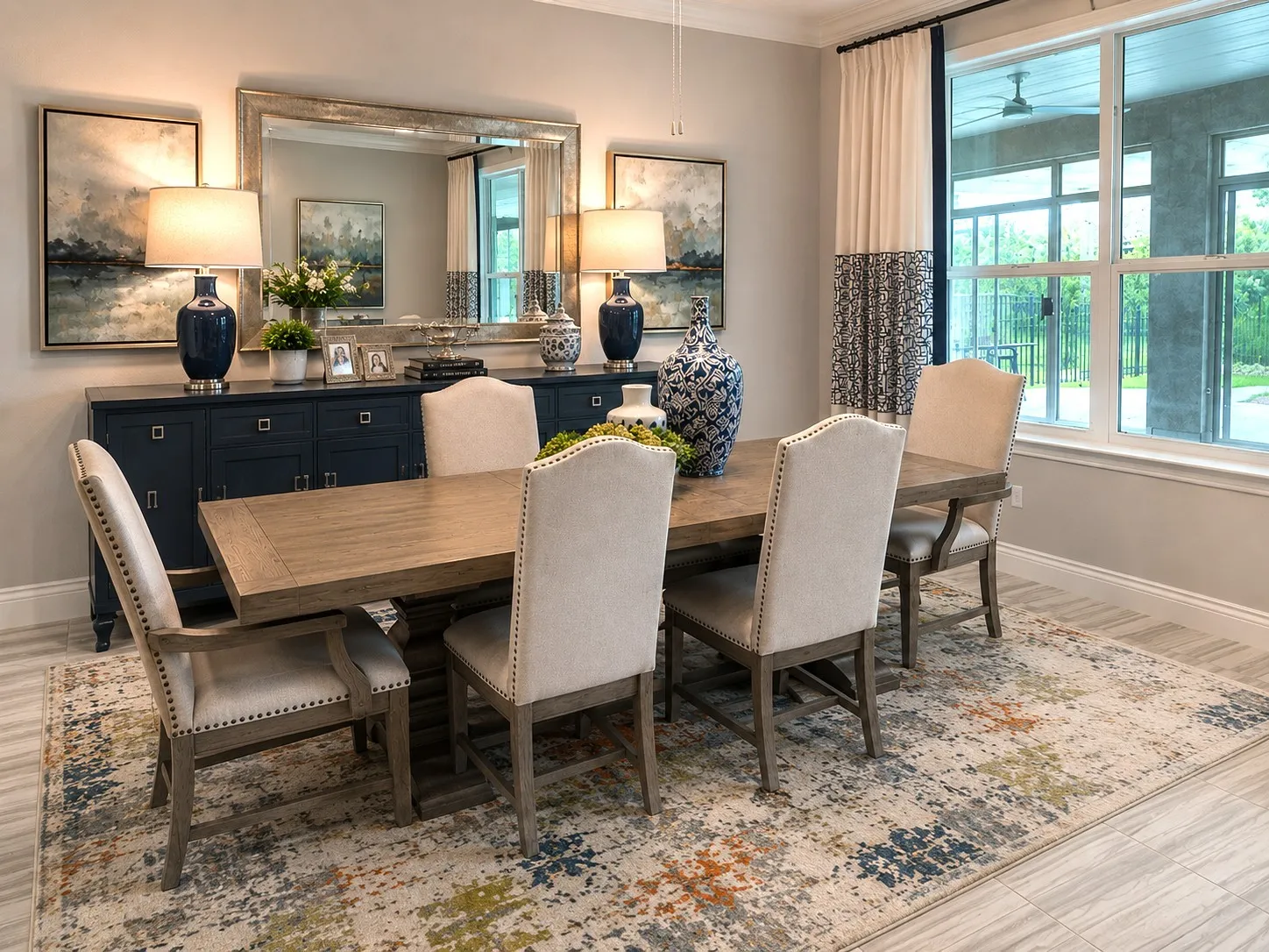 DINING ROOM IMAGINED WITH A LARGE DINING TABLE AND BUFFET FOR GRACIOUS ENTERTAINING. LOOK AT THE NATURAL LIGHT.