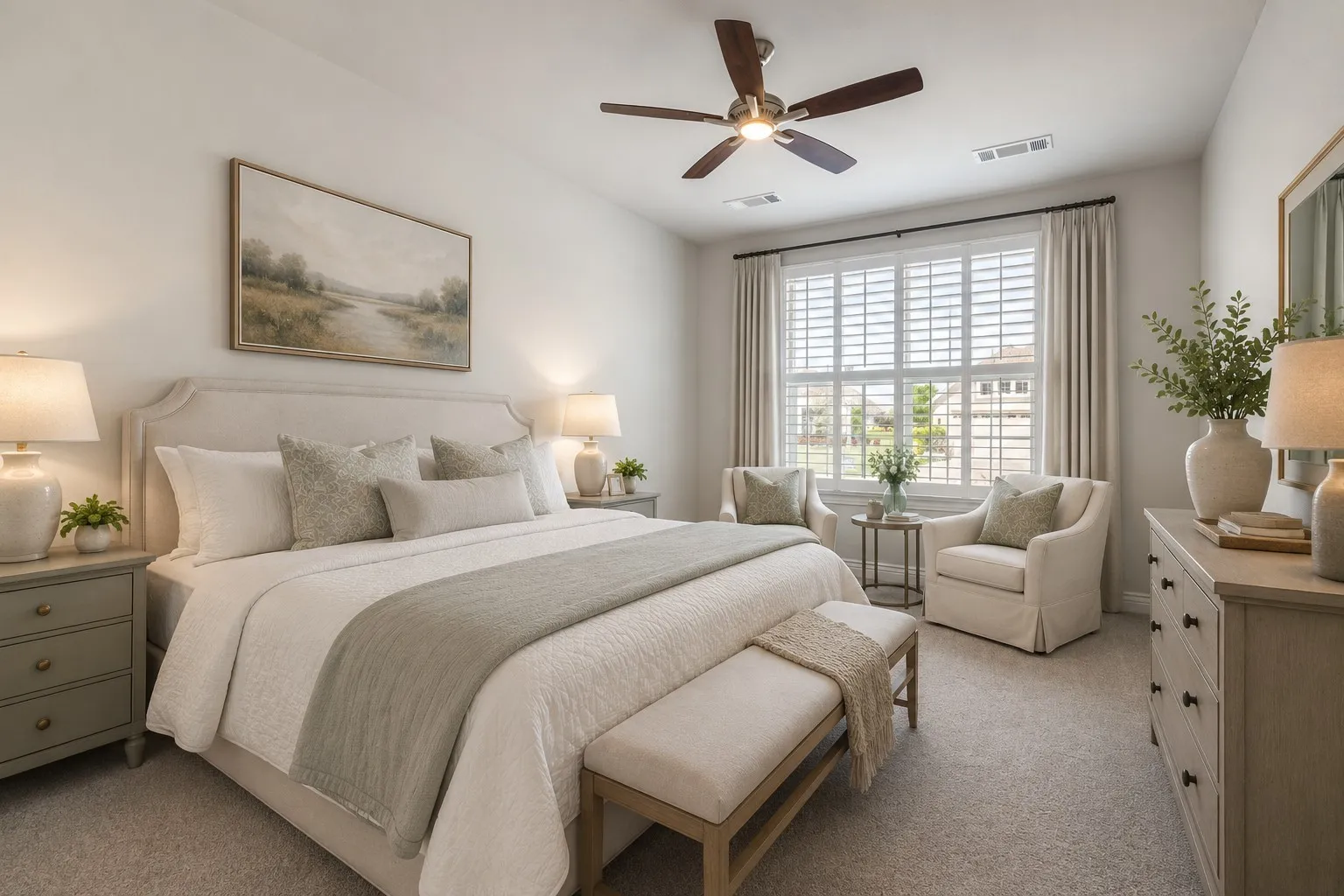 BUILT WITH TWO PRIMARY BEDROOM SPACES AND THIS ROOM SIZE WAS INCREASED 3 FEET. KING SIZE BED AND SITTING AREA FIT NICELY IN THIS ROOM
