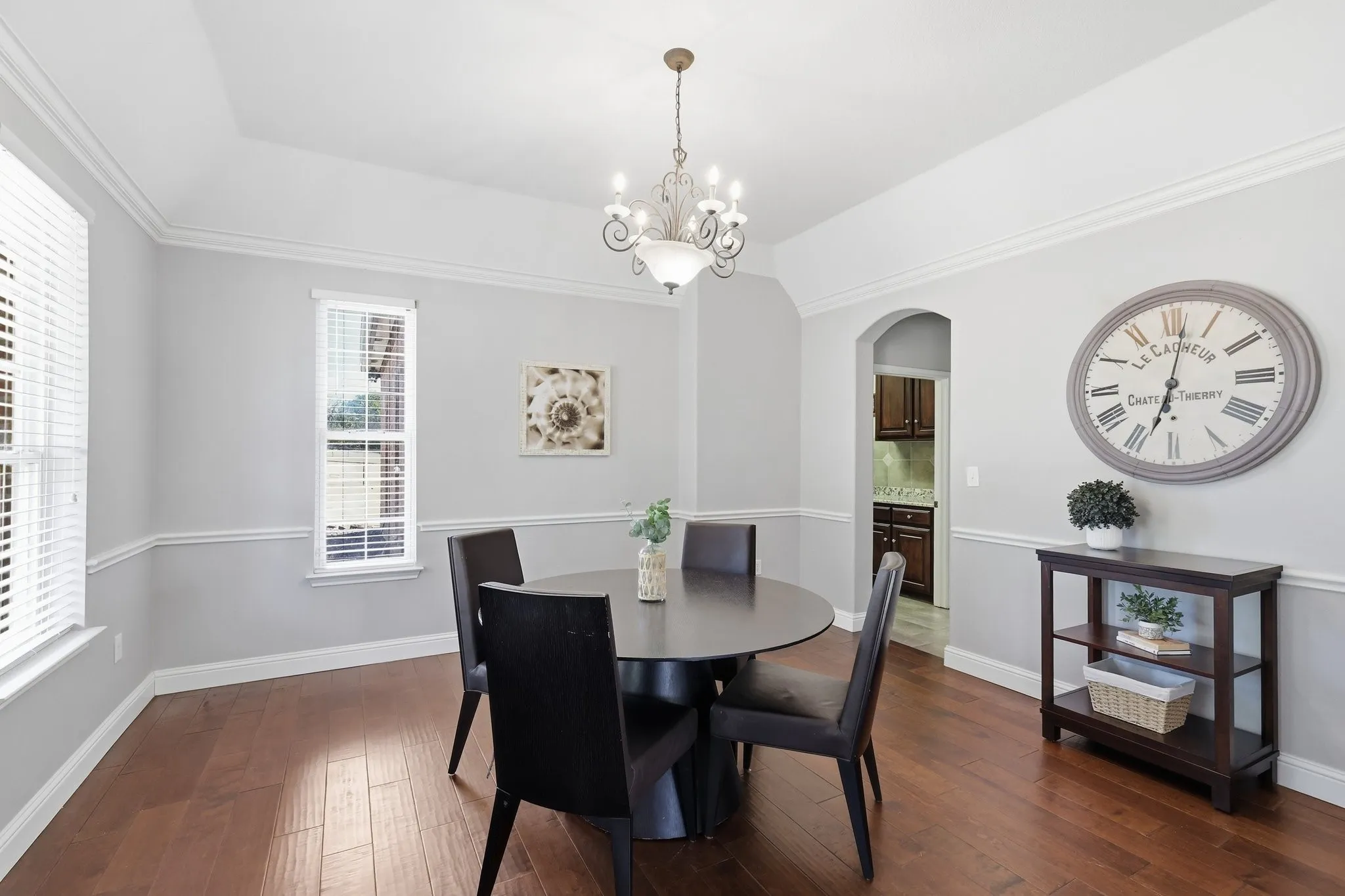Light, bright and open dining area with easy access to kitchen area