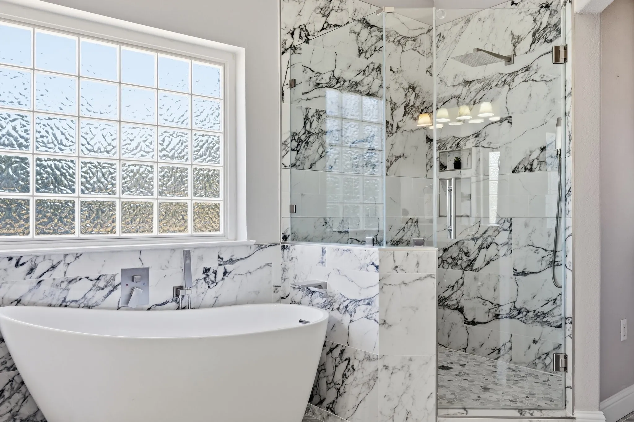 Lux soaking tub with recent remodeled bath and shower