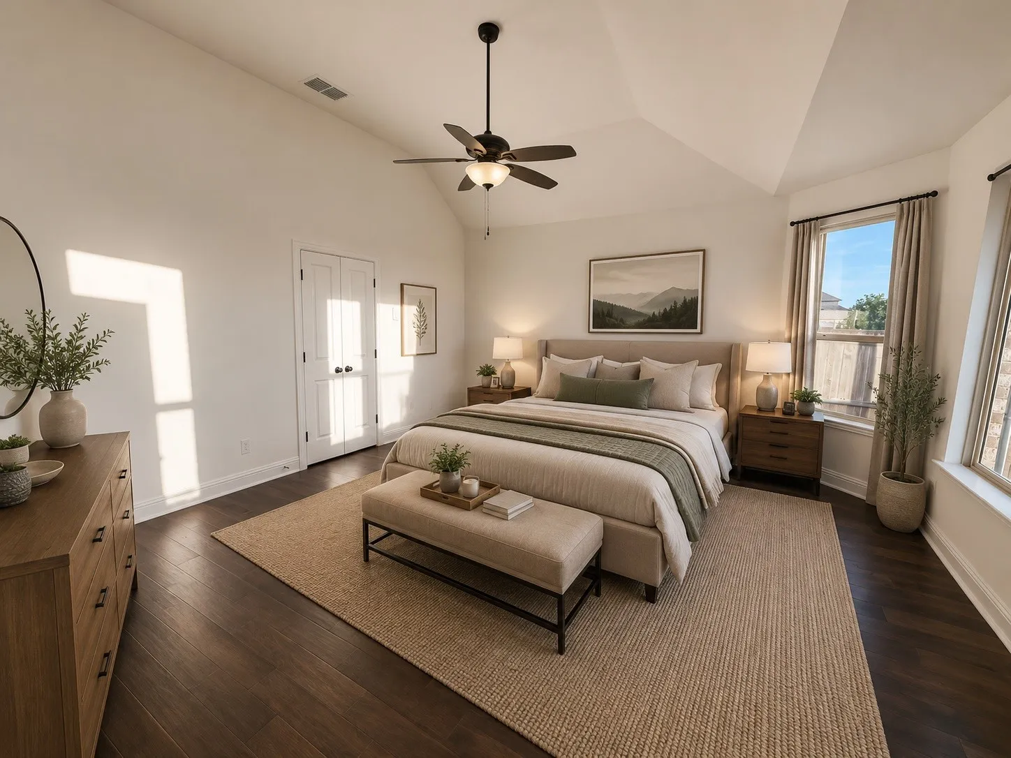 Vaulted ceiling with an attached ceiling fan