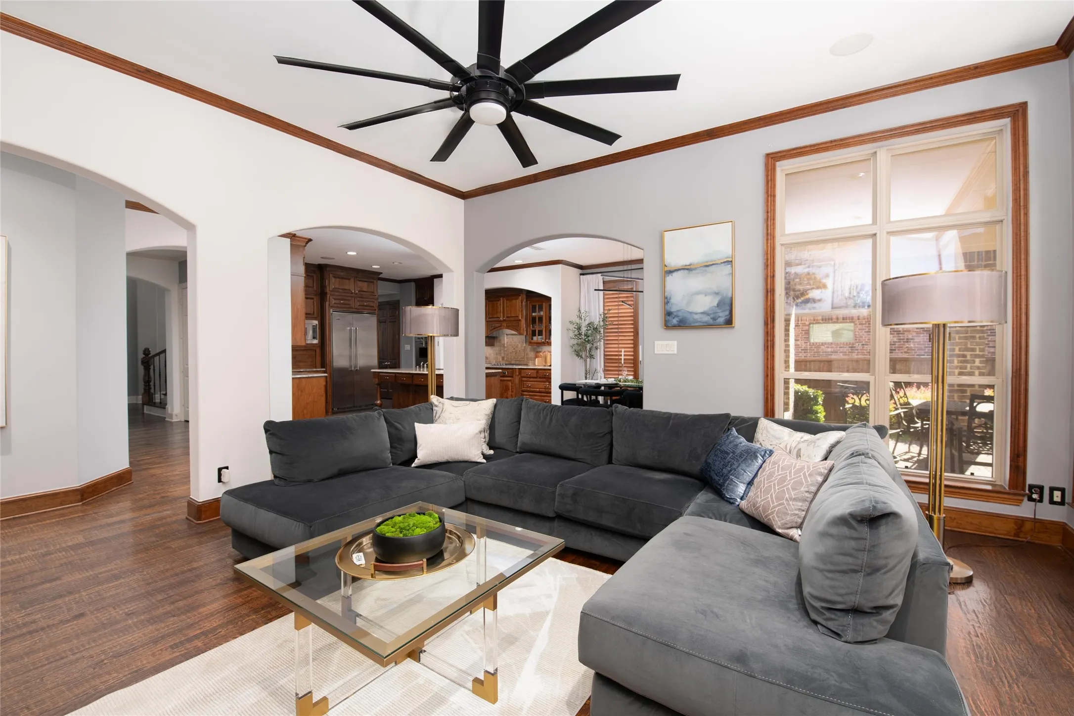 A spacious, open gathering area allows the living room, kitchen and breakfast space to function seamlessly for entertaining family and friends.