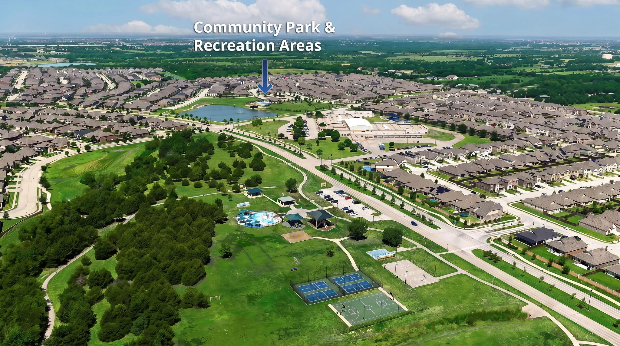 Aerial view of the beautiful amenities that Woodcreek has to offer!
