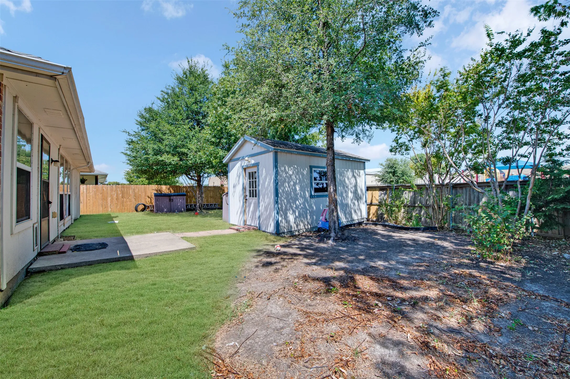 Storage shed in the backyard.