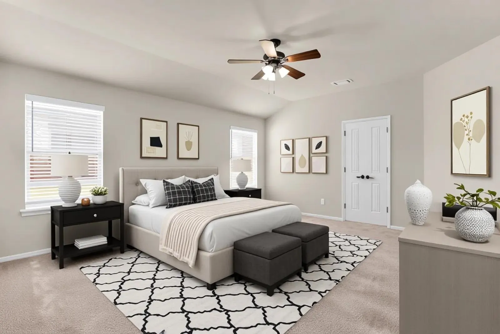 AI generated primary bedroom with traditional furniture options.