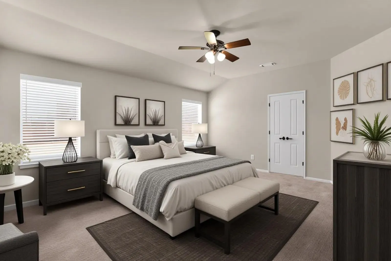 AI generated primary bedroom with traditional furniture options.