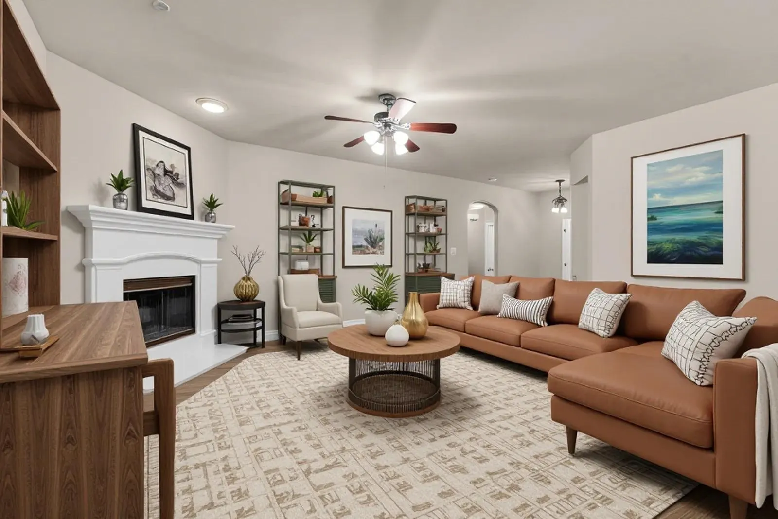 AI generated living room with modern furniture options.
