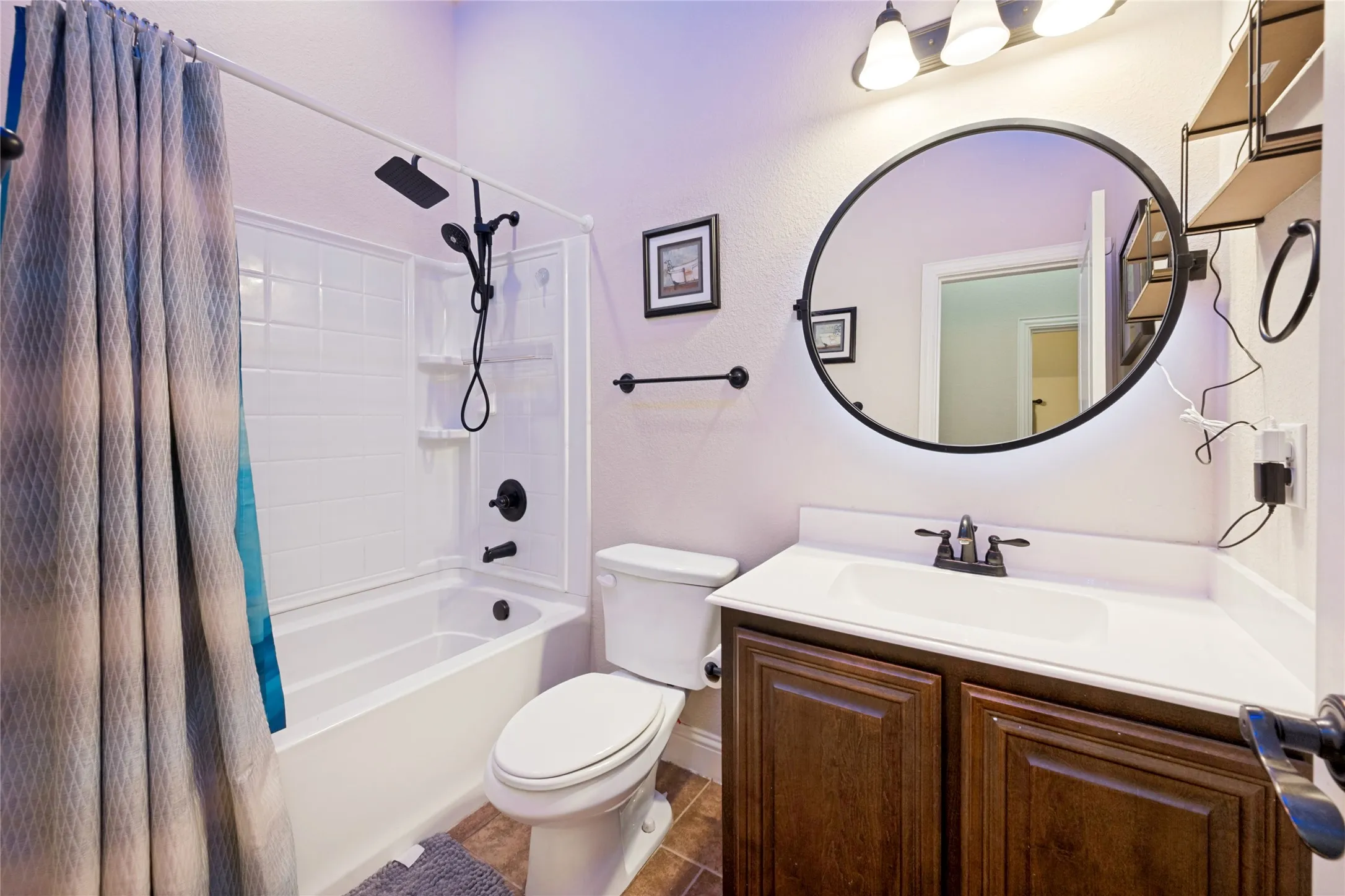 Blue accent lighting in this bathroom