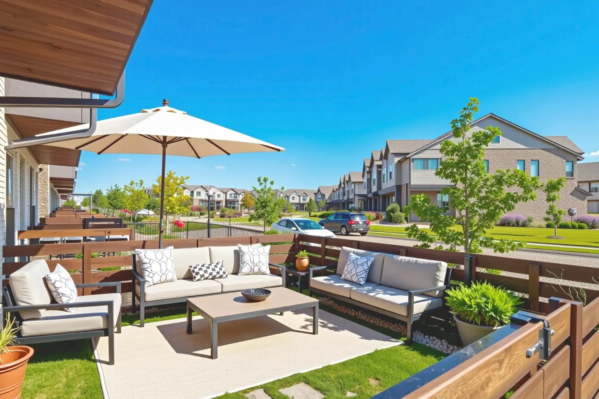 View of patio with an outdoor living space and a residential view