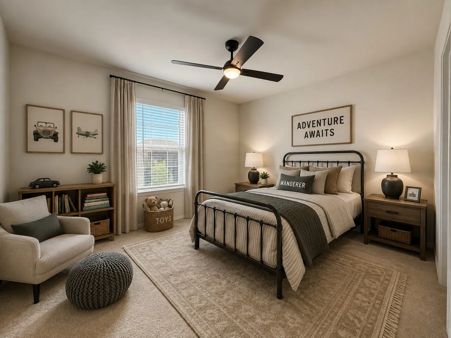 Neutral wall paint with window blinds