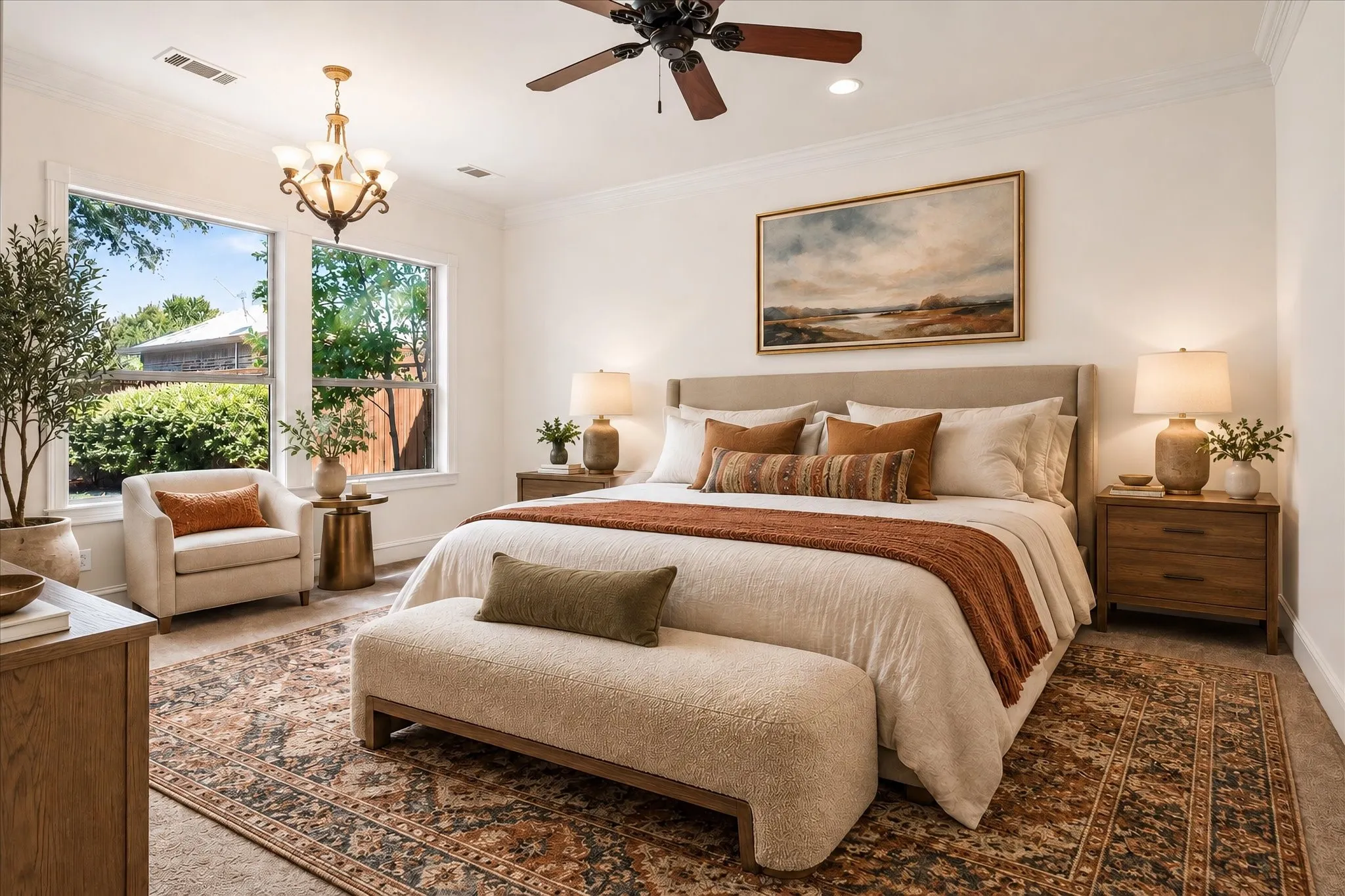 Virtually staged primary bedroom