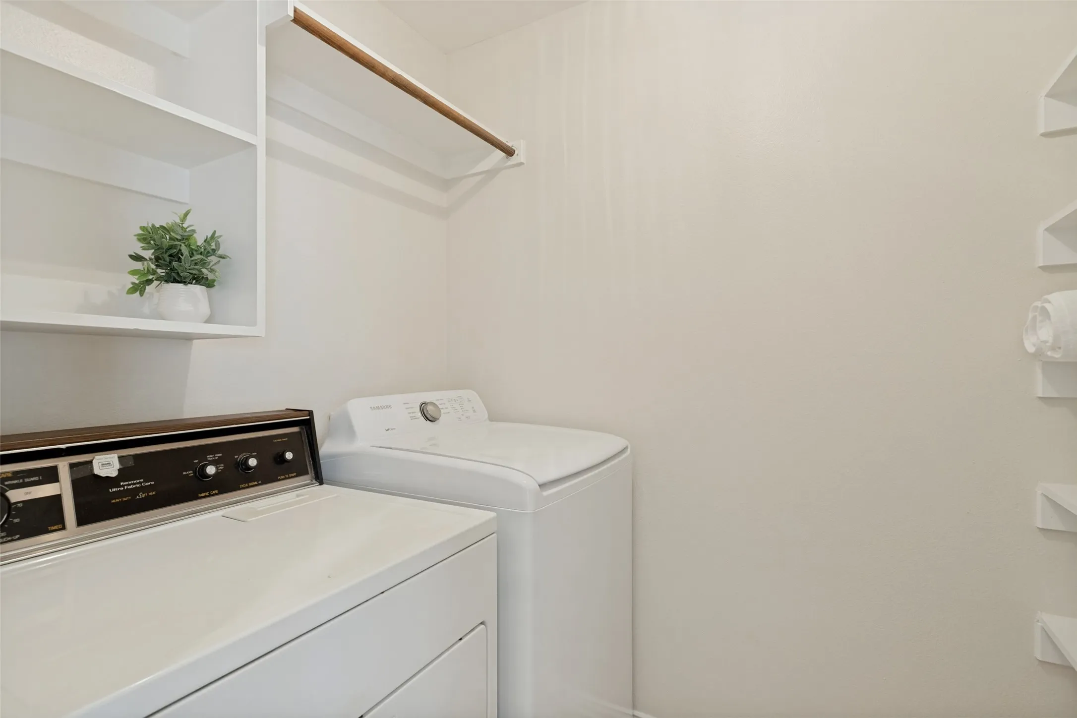 Separate Laundry Room with Drip Dry Rack, Shelves and Washer and Dryer Included