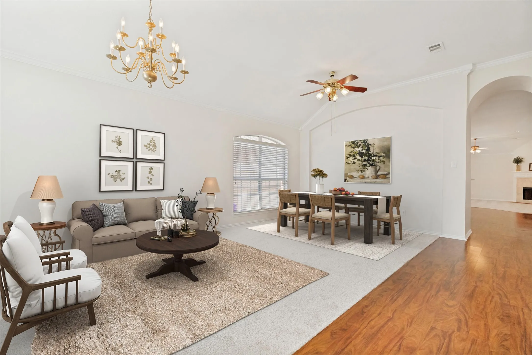 Virtually Staged Living Room and Dining Room