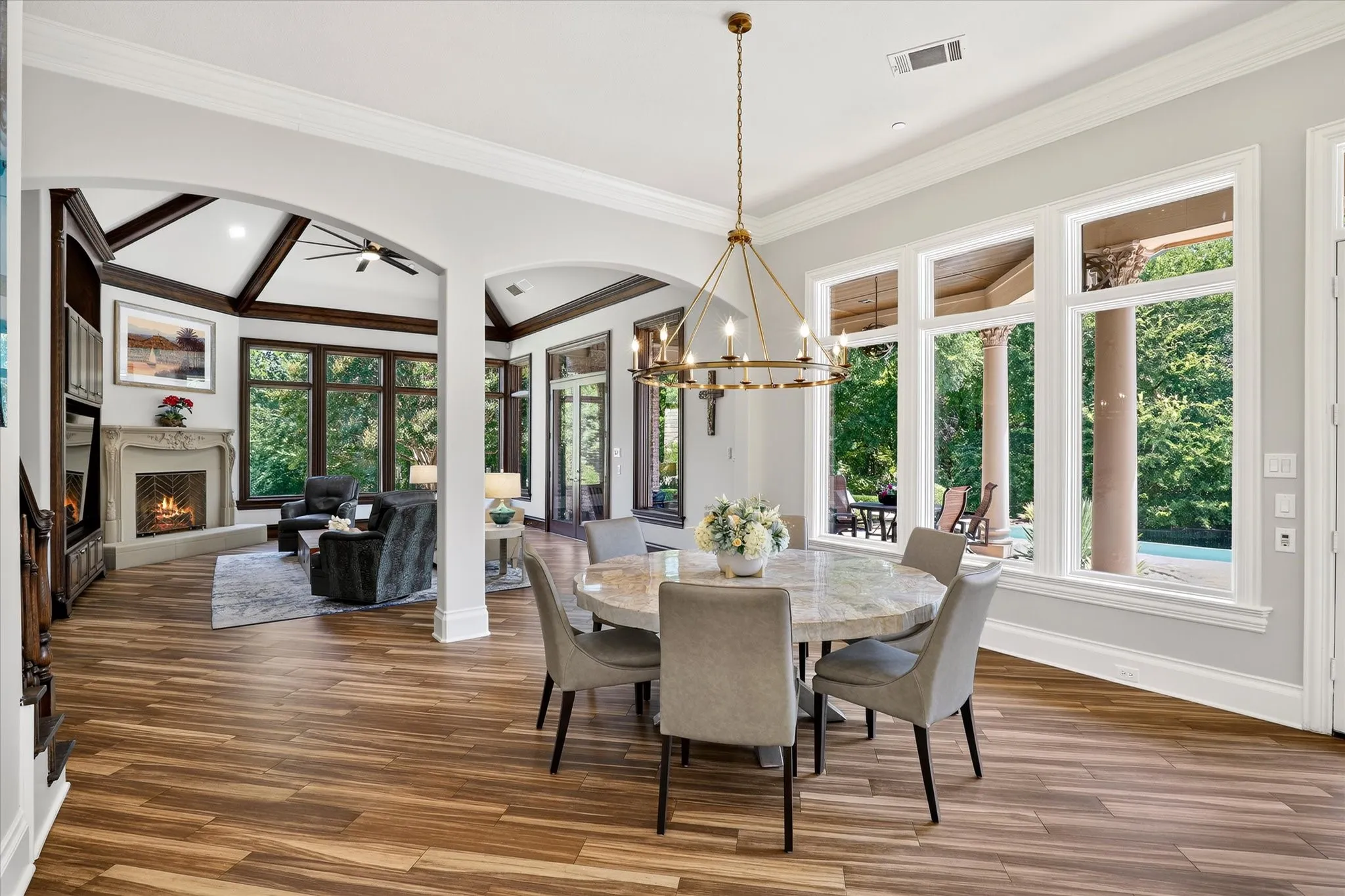 The Breakfast Room is oversized and offers stunning back yard views!