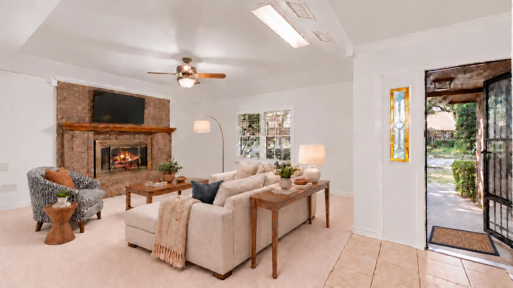 Living room, digitally staged.