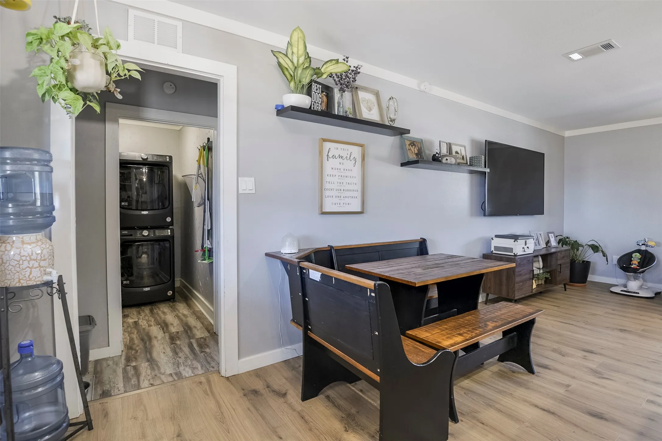 Light wood-finish flooring throughout