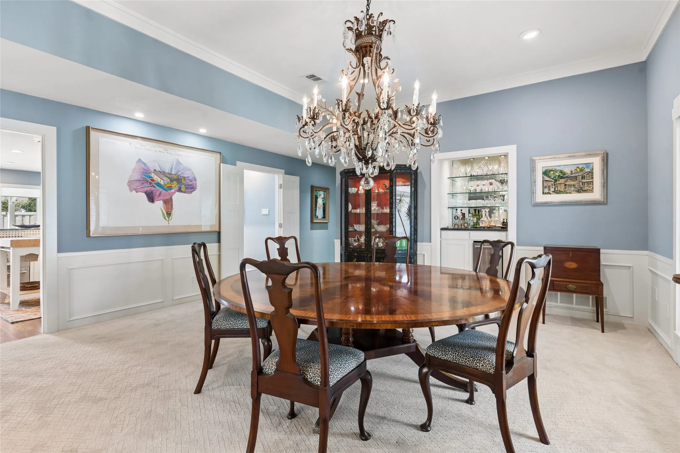 Dining/Great room with wet bar .. showing openings to the kitchen and office