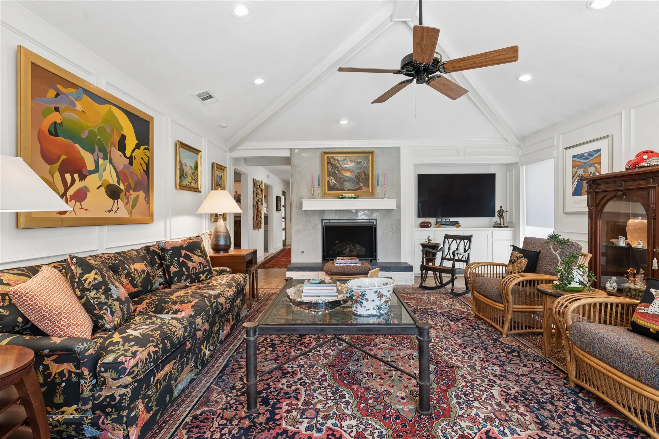 Looking towards the fireplace to entry hall
