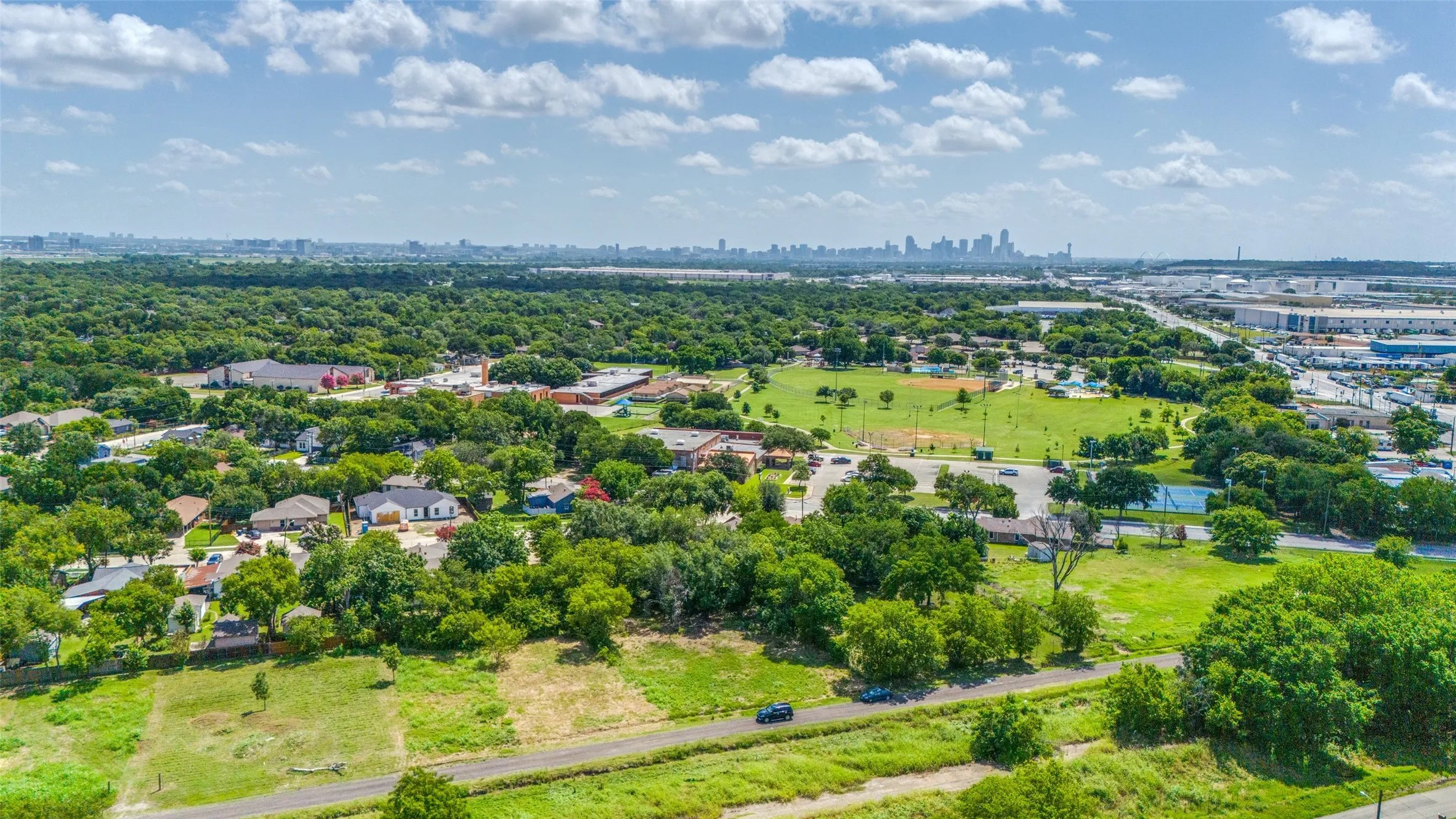 Drone / aerial view of city skyline