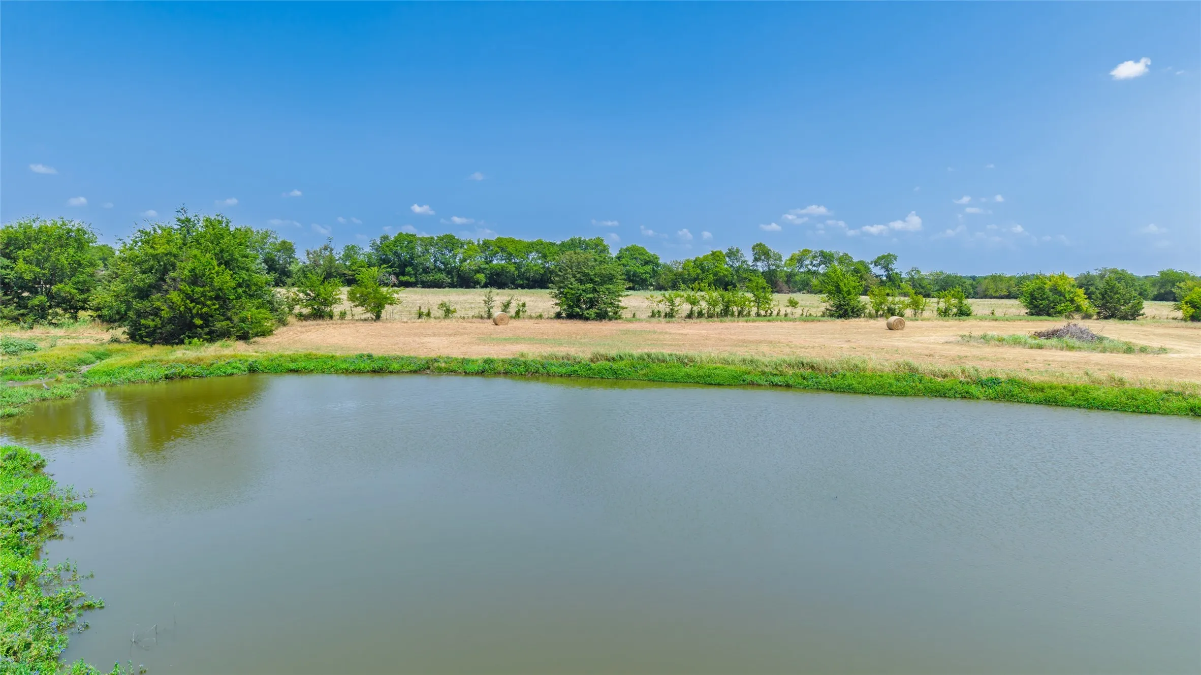 Private pond with a lush green perimeter