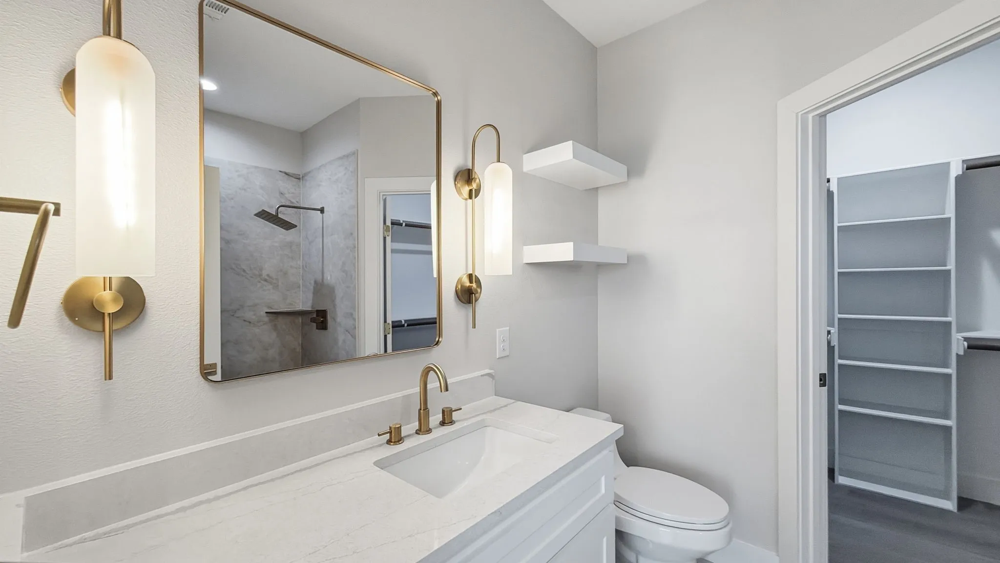 Primary bathroom with large walk in closet