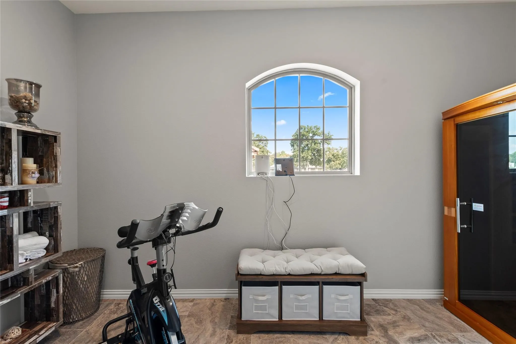 Exercise room off upstairs bathroom for fitness and wellness
