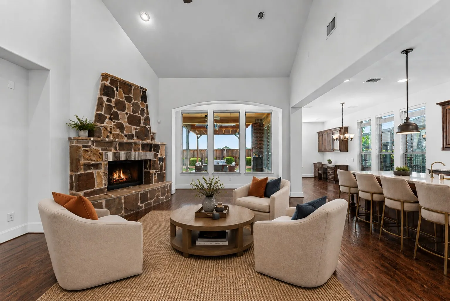 Family room open to kitchen - virtually staged