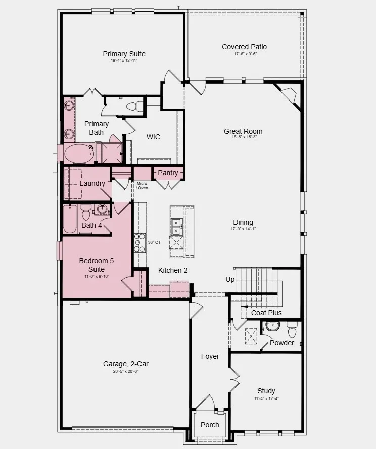 First Floor Plan - Additional Highlights Include: luxury finishes and tiled shower floor at primary bath