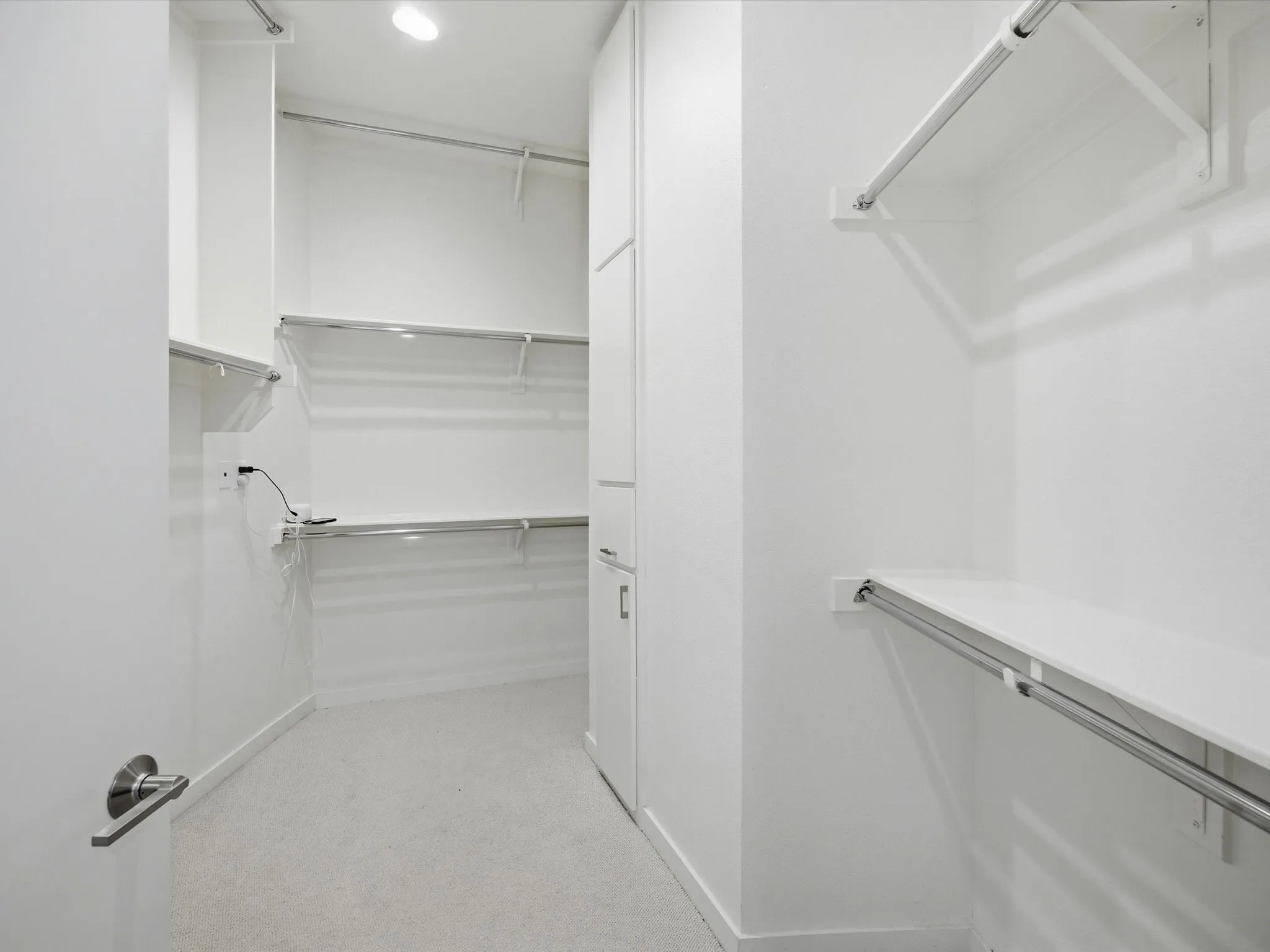 Walk in closet featuring light carpet
